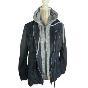 Love Tree Women's Size M Black And Gray Jacket w/jersey contrast With Hood